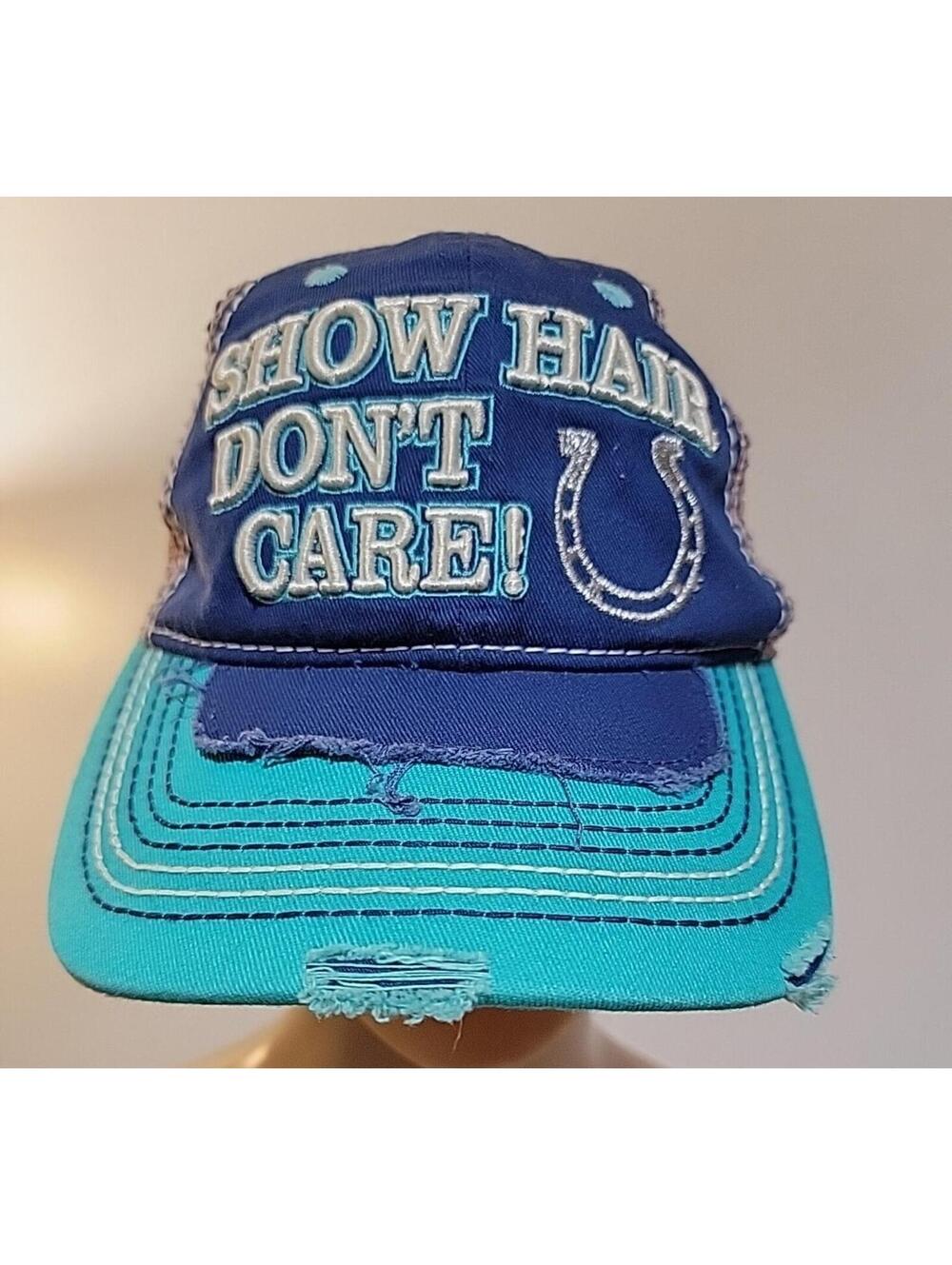 Farm Girls Distressed Hat Cap Horse Shoe Colorblock Blue One Size